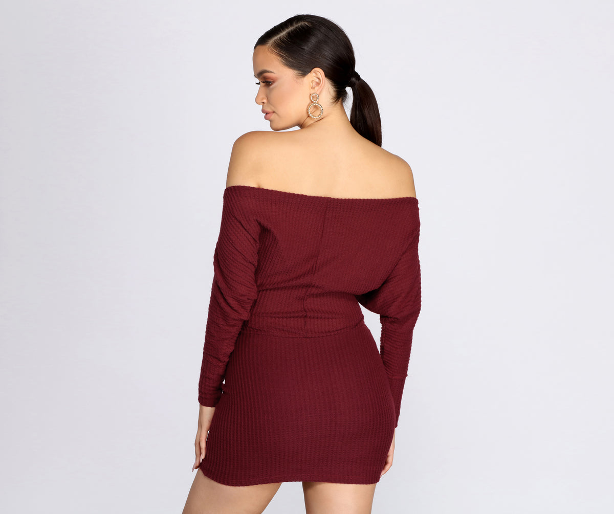 Off Shoulder Knit Mini Dress