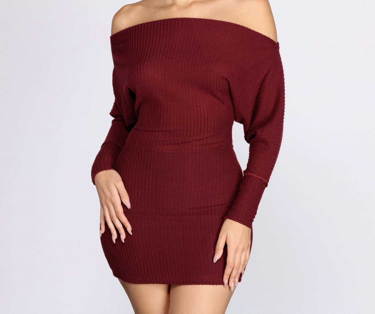 Off Shoulder Knit Mini Dress