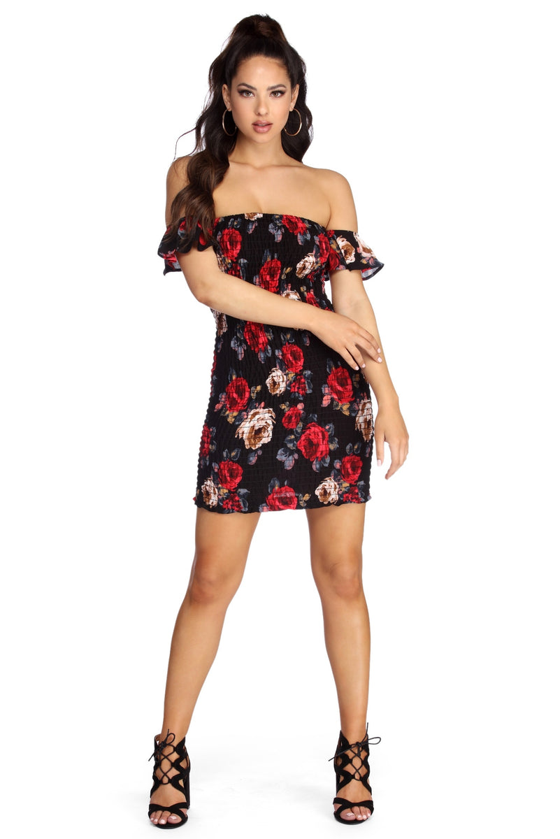 Smocked Over Florals Mini Dress