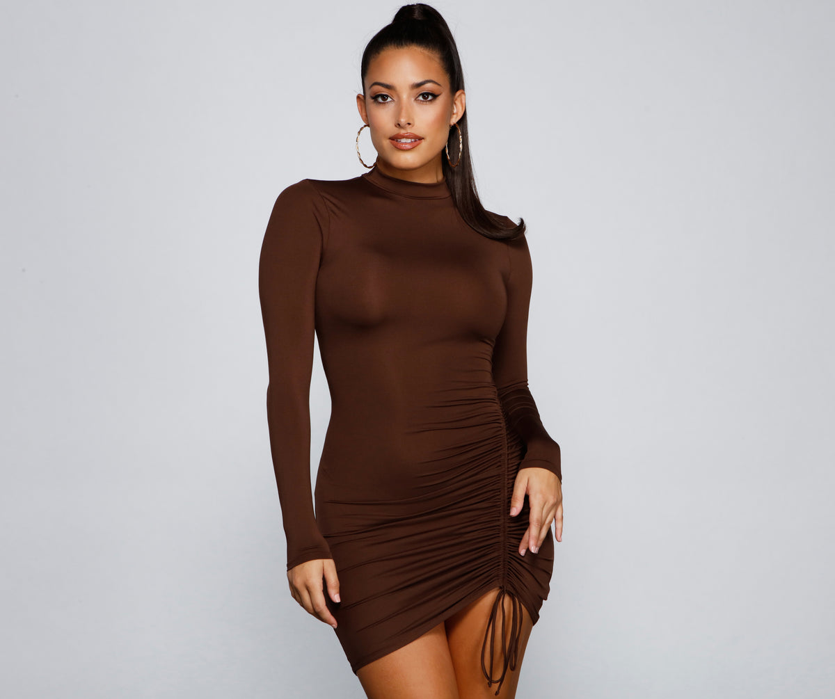 Drawn To Glam Ruched Mini Dress