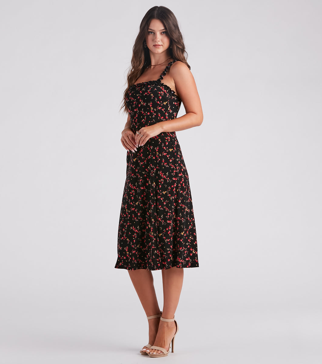 So Love Floral A-Line Midi Dress