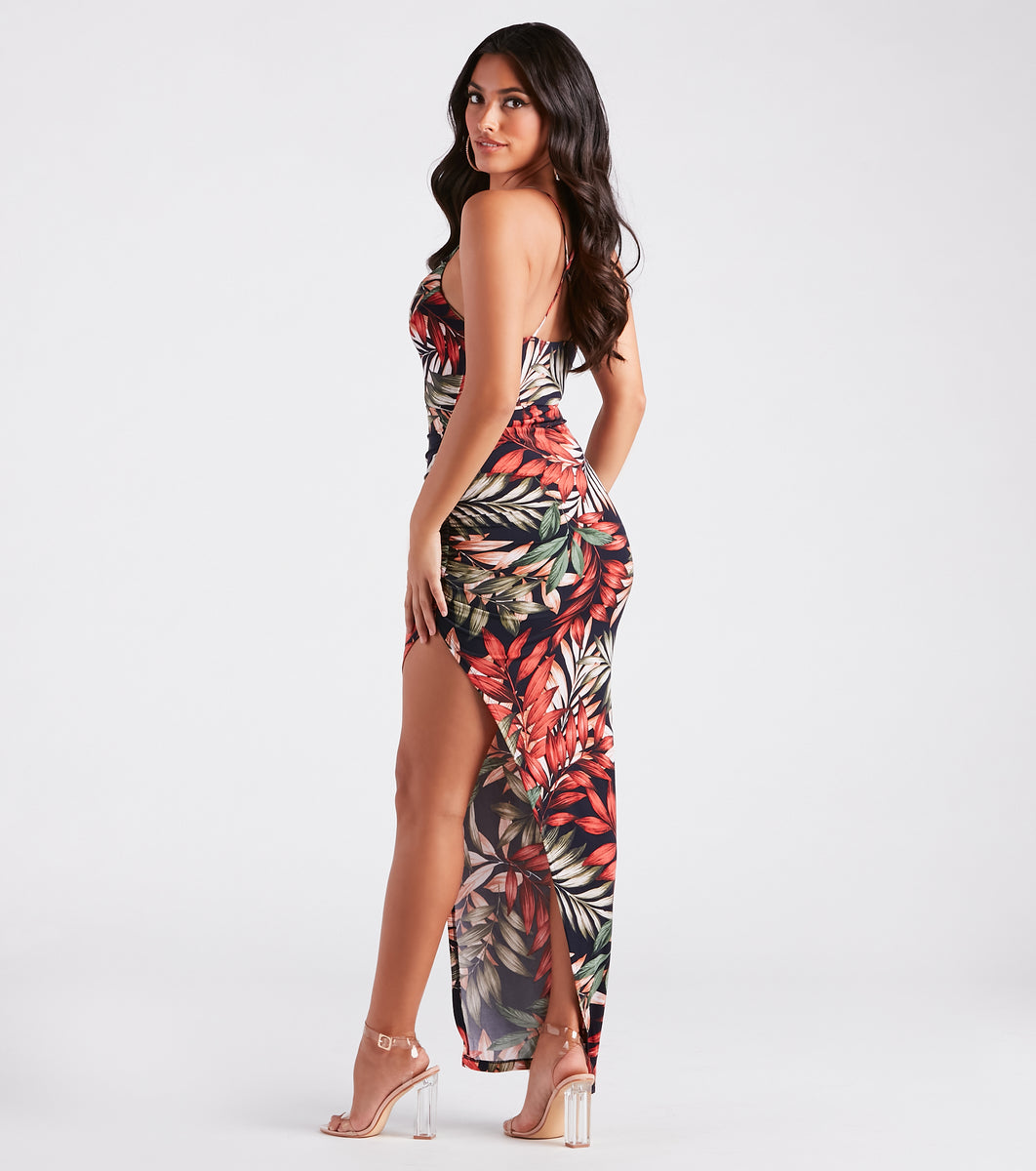 Vacation Mode Tropical Print Maxi Dress