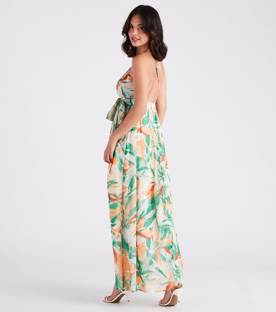 Wanna Getaway Chiffon Geometric Print Maxi Dress