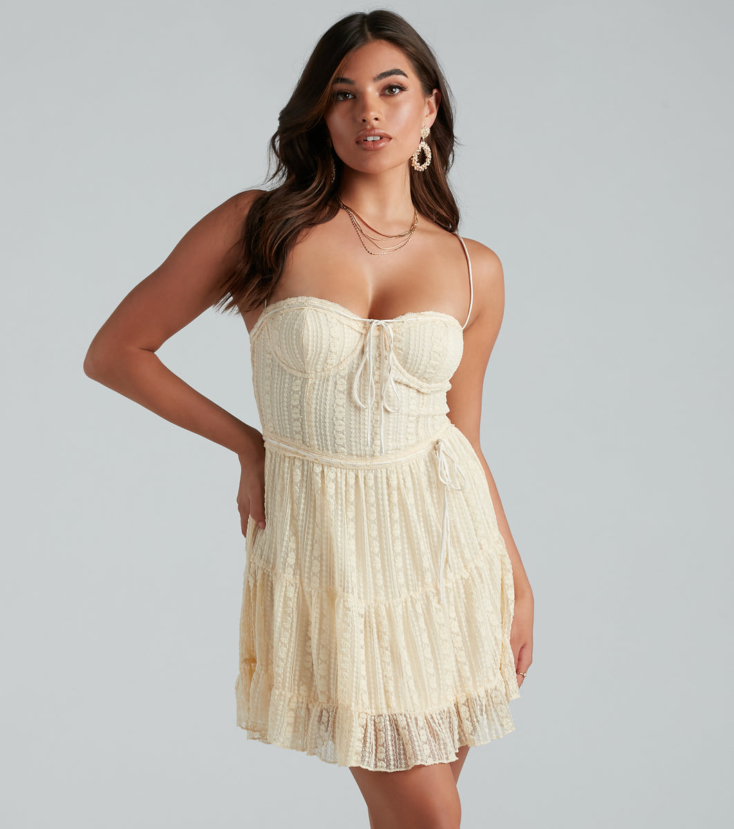 Something Special Lace Satin Tie Skater Dress