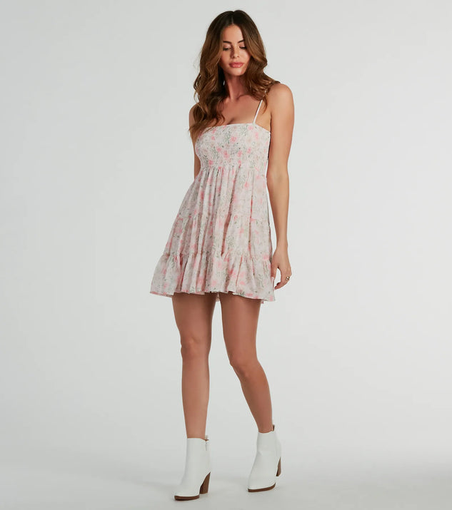 Essential for vacations or summer days, the Lively Elegance Smocked Floral Babydoll Dress is a sundress or milkmaid dress with sleek and flirty details.