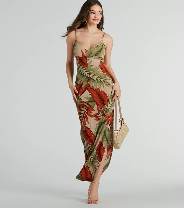 Vacay Vibes High Slit Tropical Knit Maxi Dress