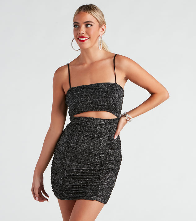 Sparkle Sequin Meshed Crop Cami Top and Mini Bodycon Skirt Co ord Set