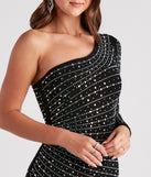 Level up your club dress with the Precious Jewels One-Shoulder Bodycon Mini Dress to create a trendy Vegas outfit or nightclub dress with the hottest details!