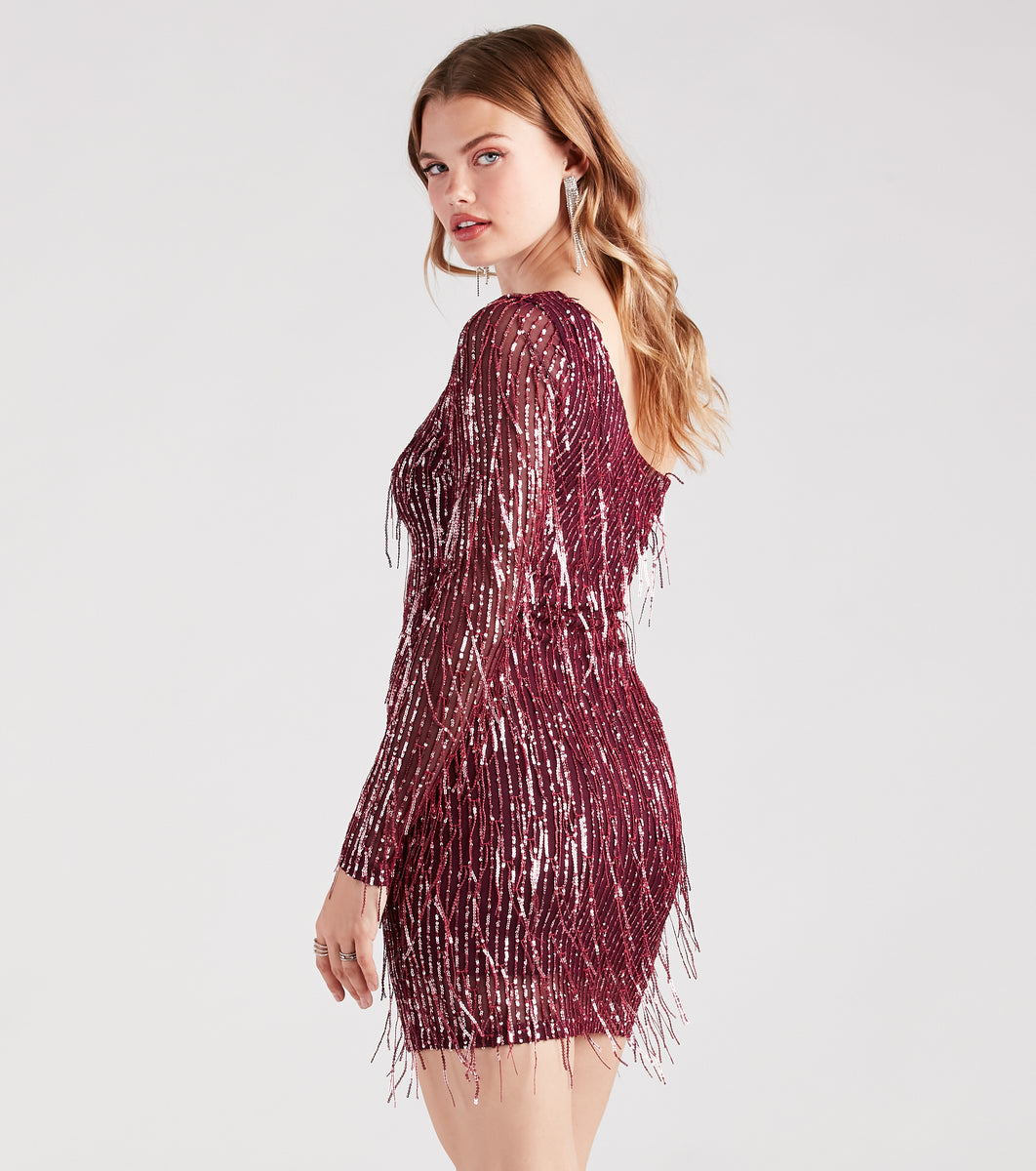 Glitz And Gleam Sequin Fringe Mini Dress