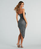 Sparkly Spectacle Glitter Strapless Midi Dress creates fall wedding guest dress with stylish details, the perfect midi dress for graduation, or for a cocktail party look in the latest midi-length trends for 2024!