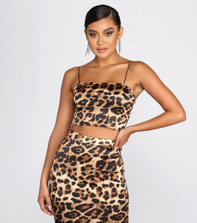 You’ll look stunning in the Cropped Leopard Print Satin Top when paired with its matching separate to create a glam clothing set perfect for parties, date nights, concert outfits, back-to-school attire, or for any summer event!