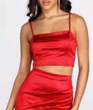 You’ll look stunning in the Sizzle In Satin Crop Top when paired with its matching separate to create a glam clothing set perfect for a New Year’s Eve Party Outfit or Holiday Outfit for any event!