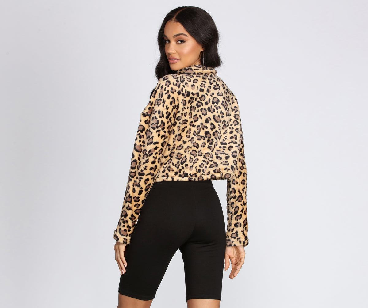 Leopard Print Zip Up Pullover