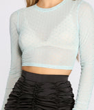 Sheer She Goes Mesh Rhinestone Crop Top is a trendy pick to create 2023 festival outfits, festival dresses, outfits for concerts or raves, and complete your best party outfits!