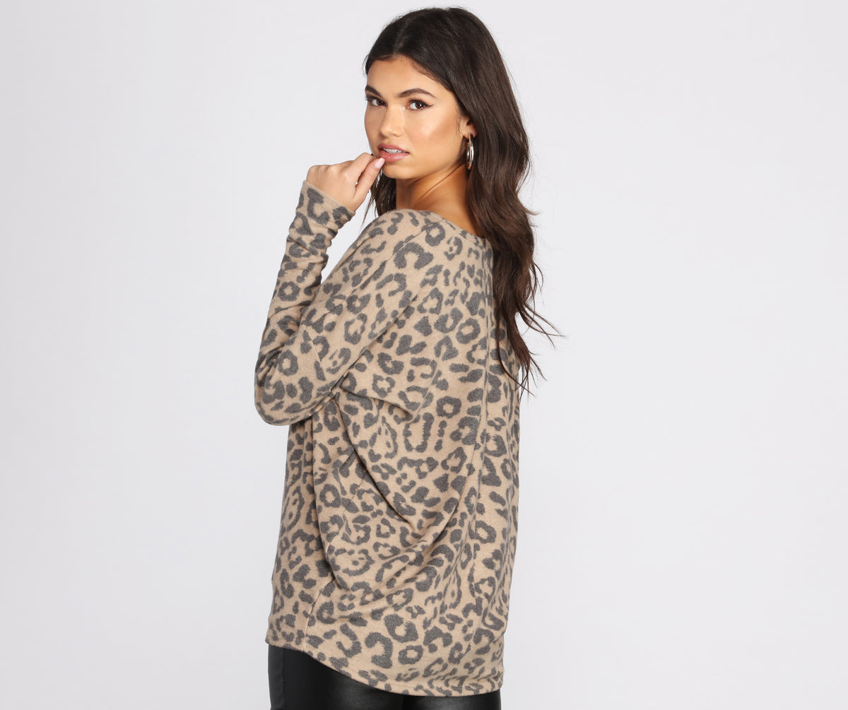 Brushed Knit Leopard Print Top