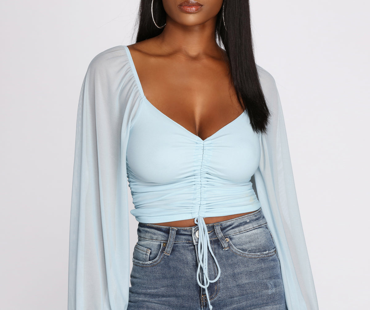 Float On Balloon Sleeve Mesh Crop Top