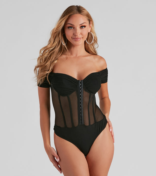 Apperloth A Solid Mesh Ruched Tube Corset Bodysuit