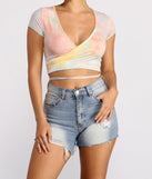 Tie Dye Wrap Crop Top Front Wrap Tie