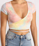 Be Cool Tie Dye Wrap Crop Top Front Wrap Neckline