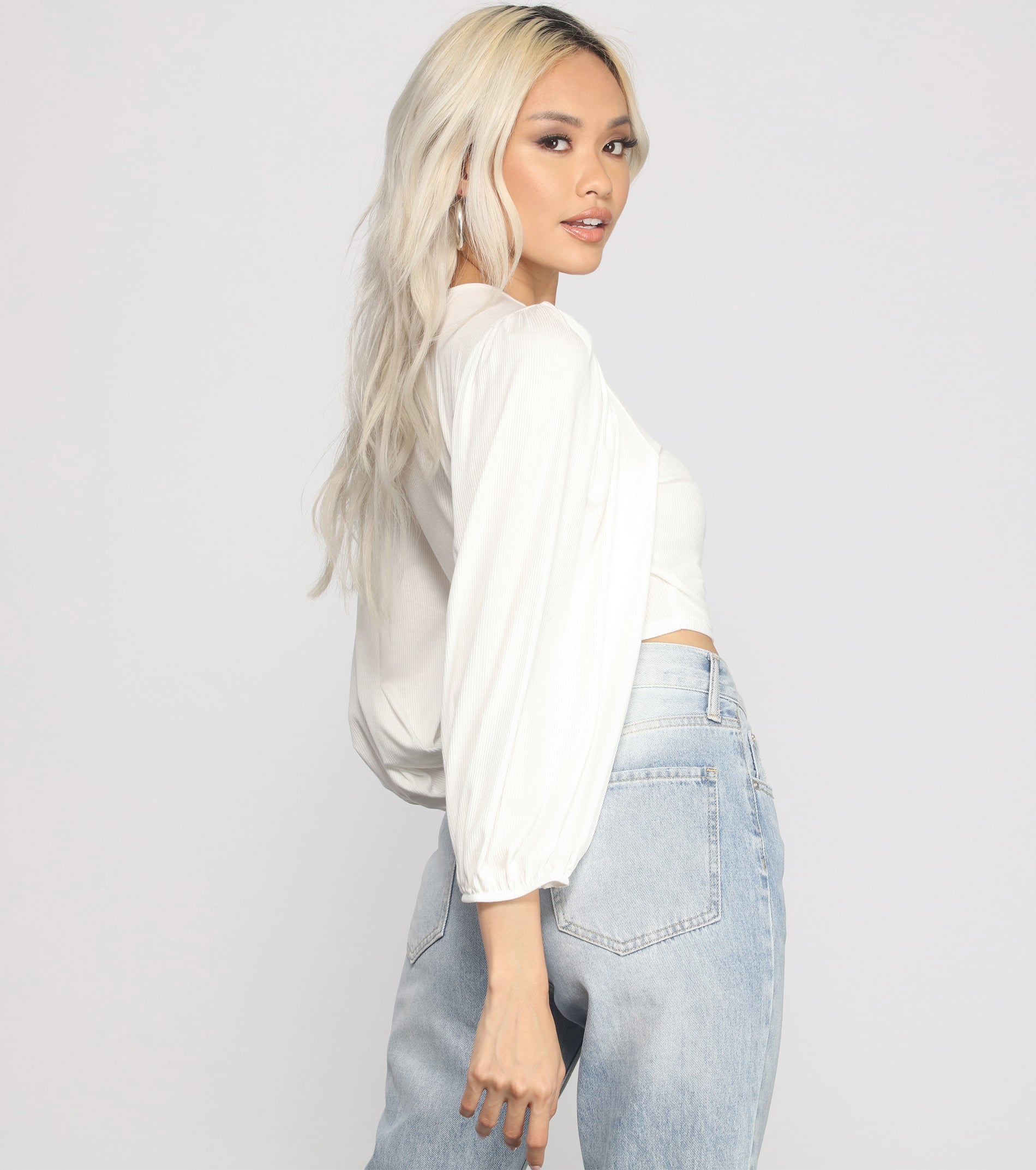 Chic Wrap Around Bishop Sleeve Crop Top & Windsor