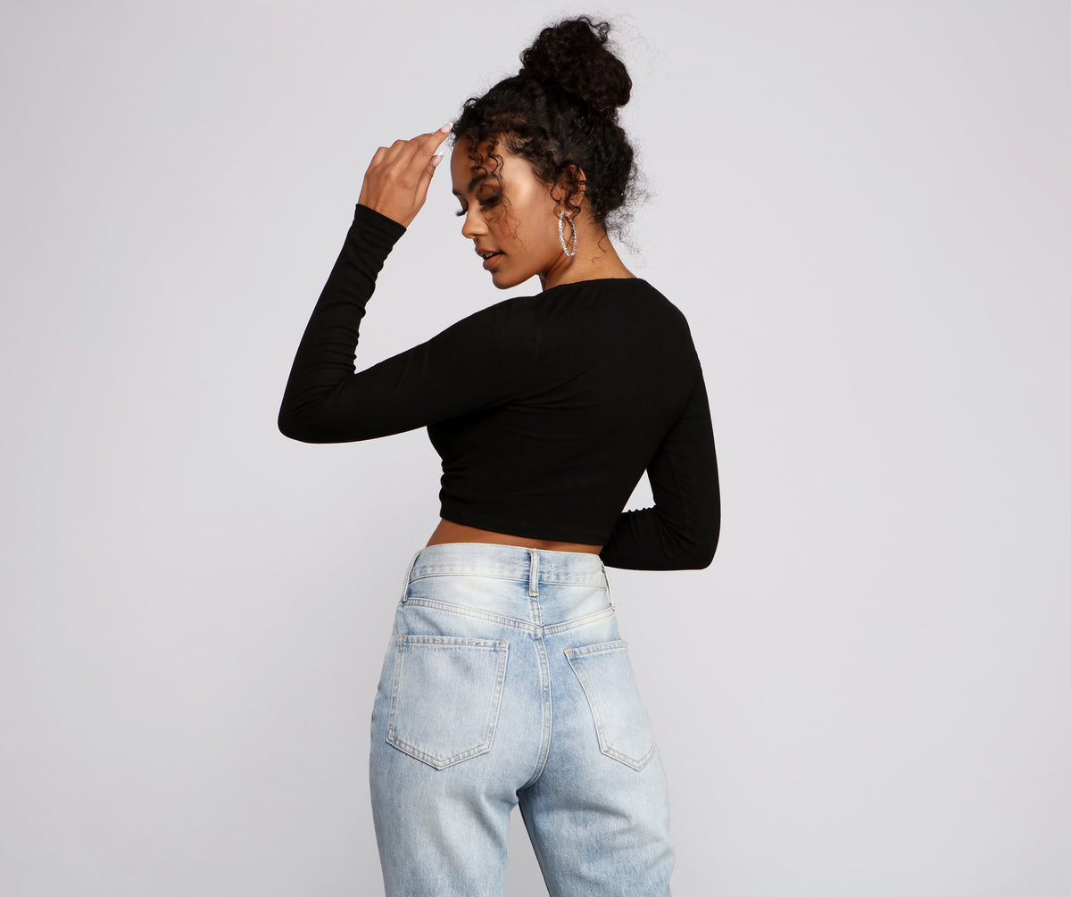 Trendy Twist Front Brushed Knit Crop Top