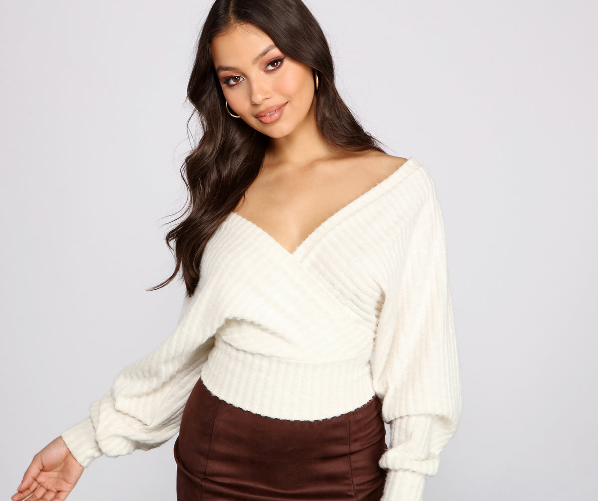 Need For Glam Surplice Ribbed Top