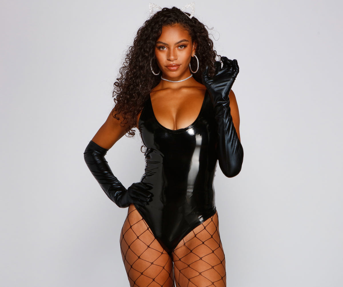 Edgy Glam Faux Leather Bodysuit