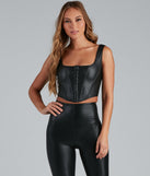 Cute Corset Faux Leather Crop Top helps create the best bachelorette party outfit or the bride's sultry bachelorette dress for a look that slays!