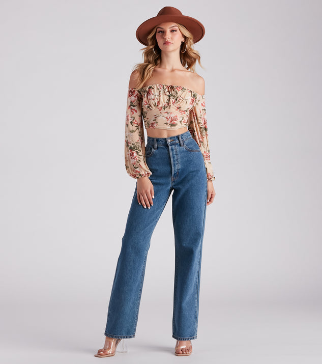 floral crop top, bell bottom jeans