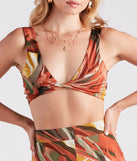 You�ll look stunning in the Abstract Chic Twist-Front Crop Top when paired with its matching separate to create a glam clothing set perfect for parties, date nights, concert outfits, or for any spring event!
