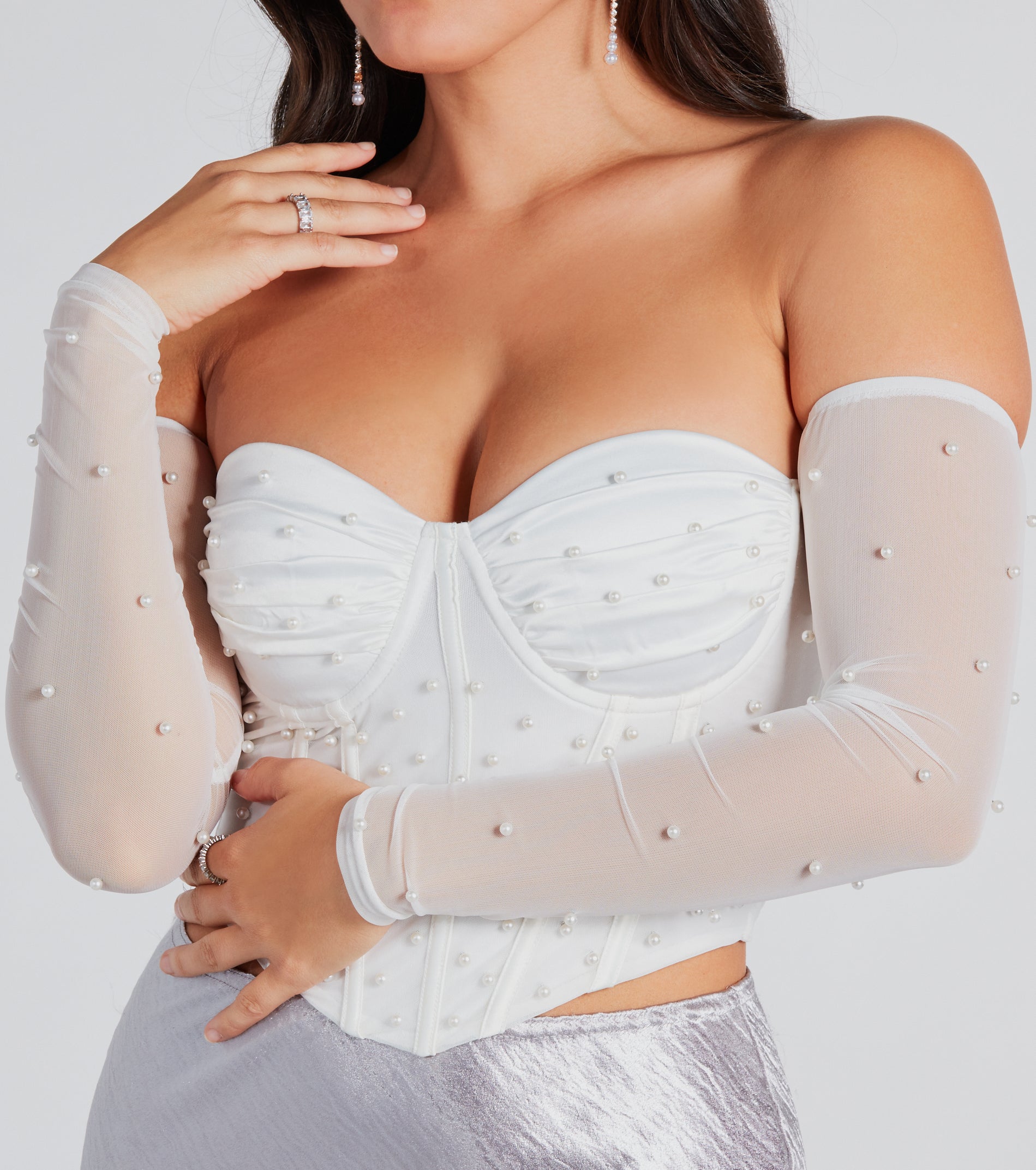 Glam Bombshell Faux Pearl Mesh Bustier | Windsor
