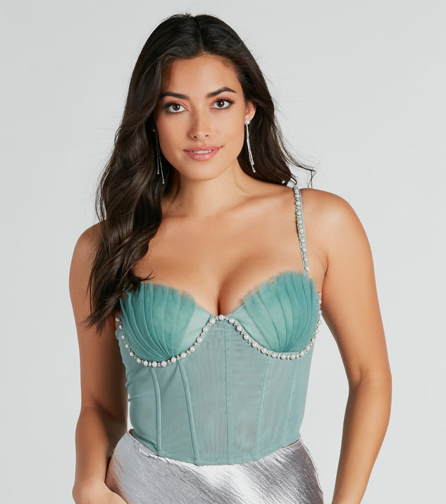 Dreamy Pearl And Rhinestone Trim Bustier Top