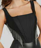 The waist-defining bodice style of the In The Groove Chain Fringe Corset Top is perfect for making a statement with your outfit and provides the boning, molded cups, or lace-up details that capture the corset trend.