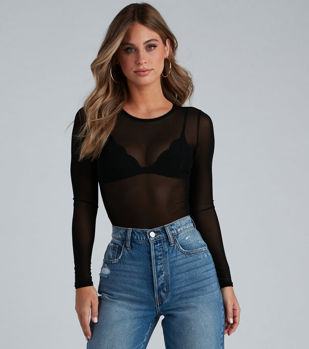 Night Out Black Club Sexy Women Bodysuit Long Sleeve Party Lace Mesh