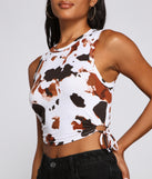 With fun and flirty details, Cow Print Ruched Crop Top shows off your unique style for a trendy outfit for the summer season!