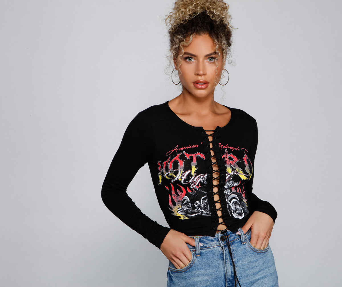 Hot Rod Lace-Up Graphic Top