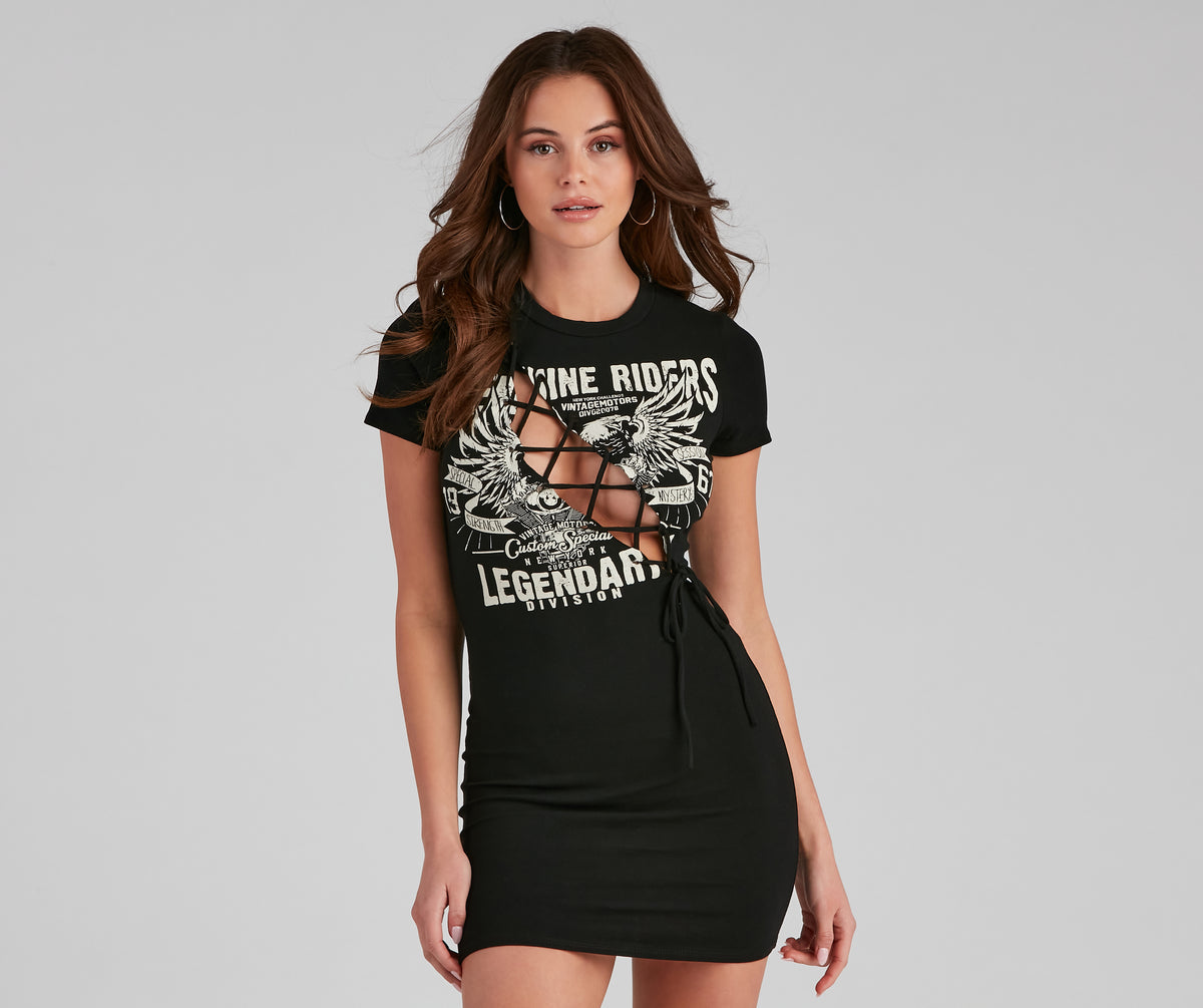 Legendary Rider Graphic Lace-Up Tunic Top