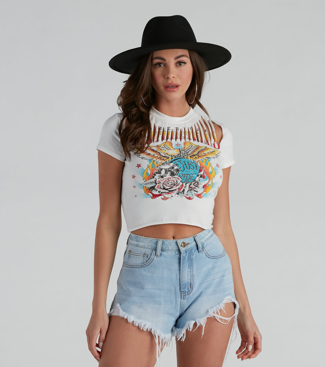 American Motorcycle Graphic Distressed Top