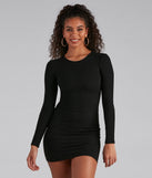 Everyday Perfection Ribbed Knit Mini Dress for Homecoming 2022, Winter Formal Dances, Holiday Dress, Military Balls, Bridesmaids, Wedding Guests, and Prom