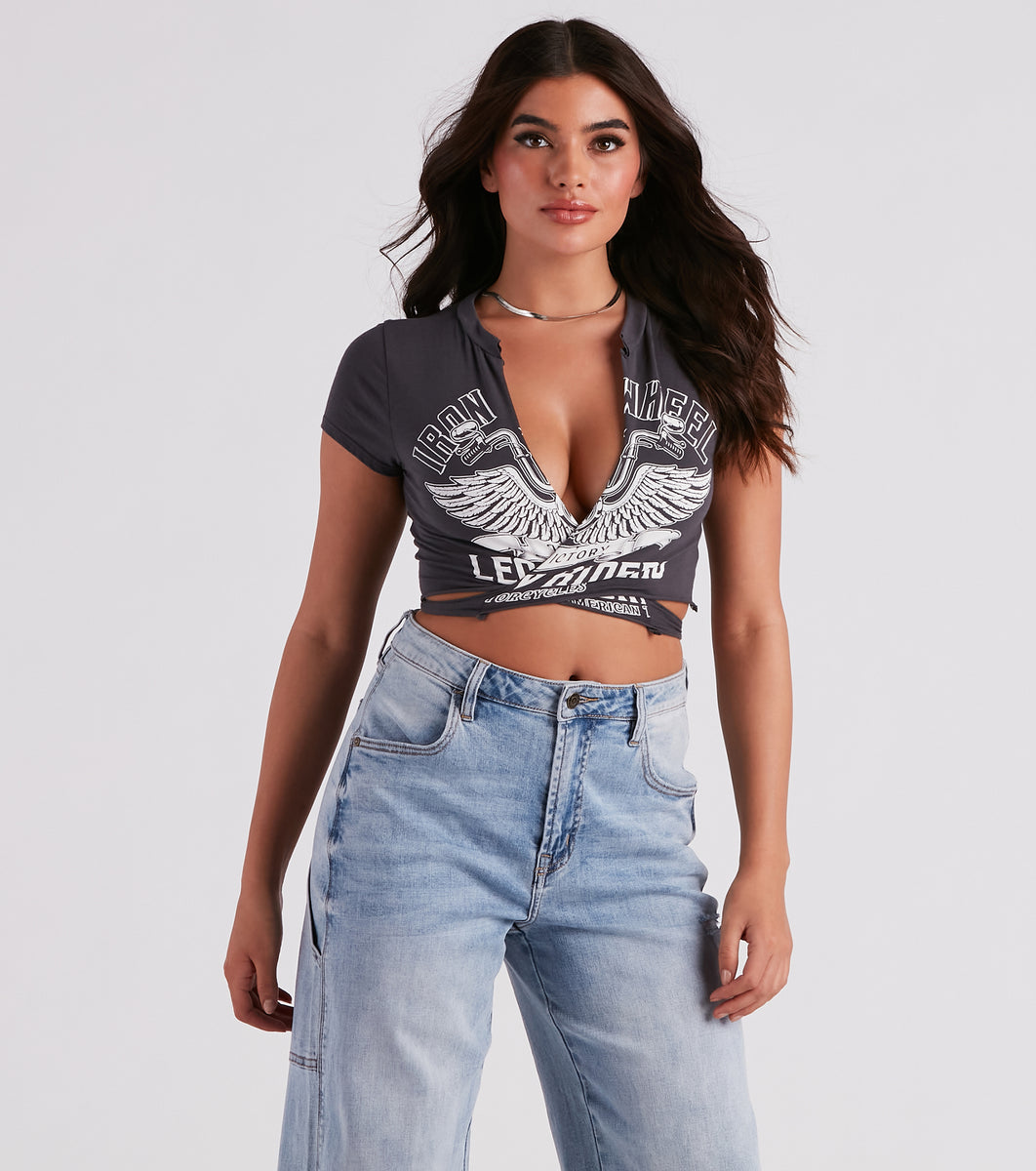 Biker Vibes Motorcycle Cropped Graphic Tee