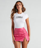 With fun and flirty details, Libra Knit Graphic Tee shows off your unique style for a trendy outfit for the summer season!