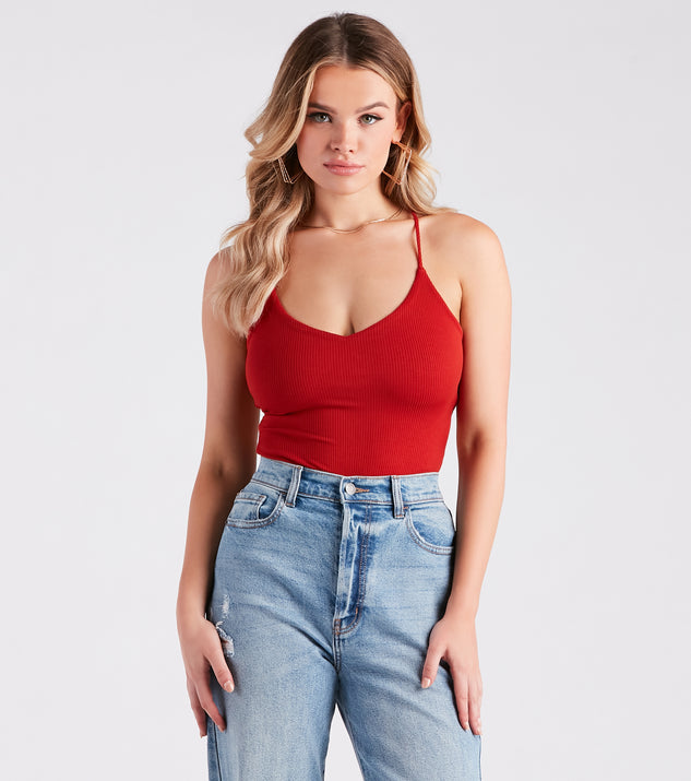 Strappy Rib-Knit Cropped Tank Top