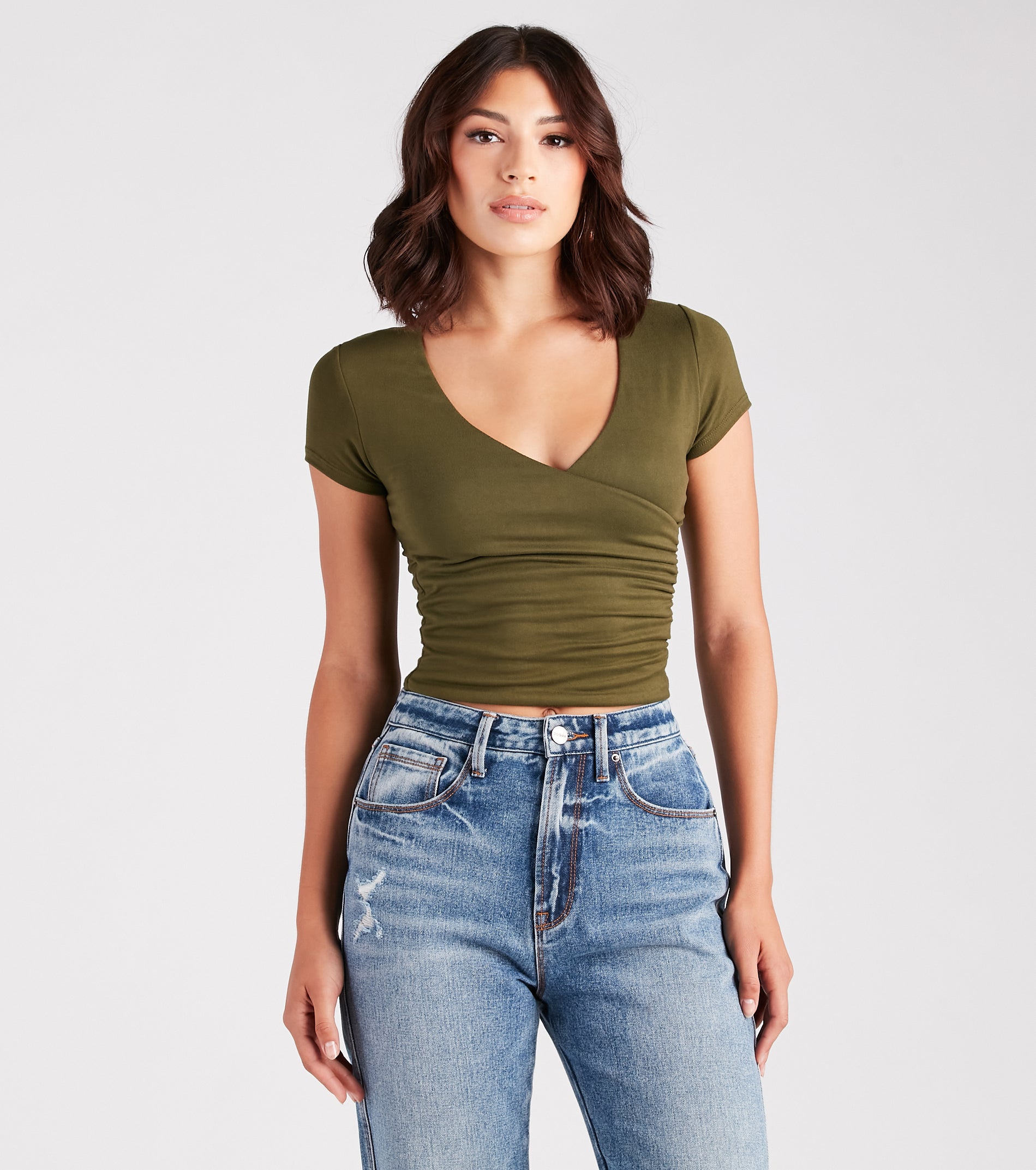 New Level Short Sleeve Wrap-Front Top | Windsor