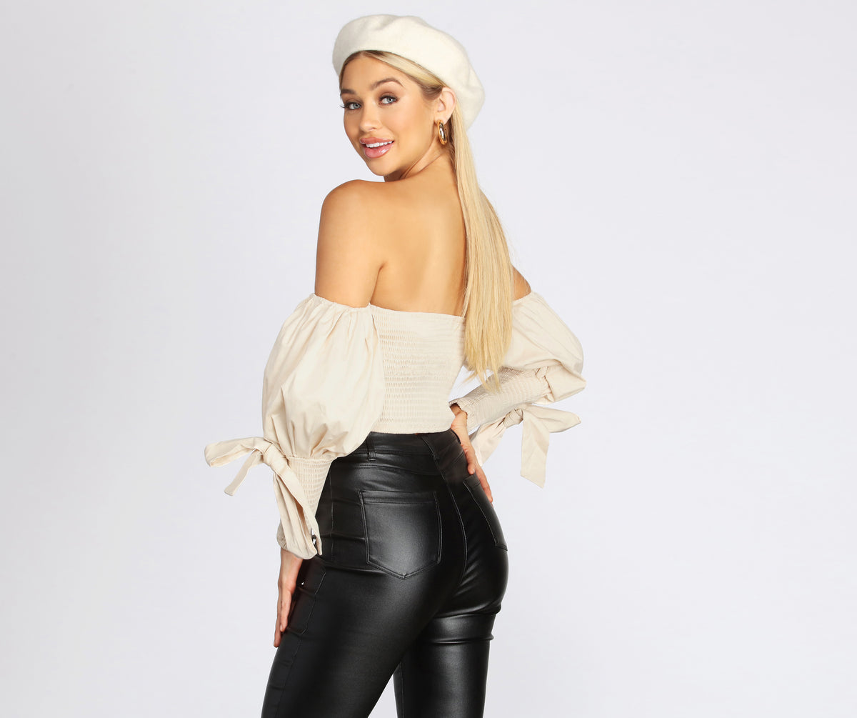 Off The Shoulder Balloon Sleeve Top