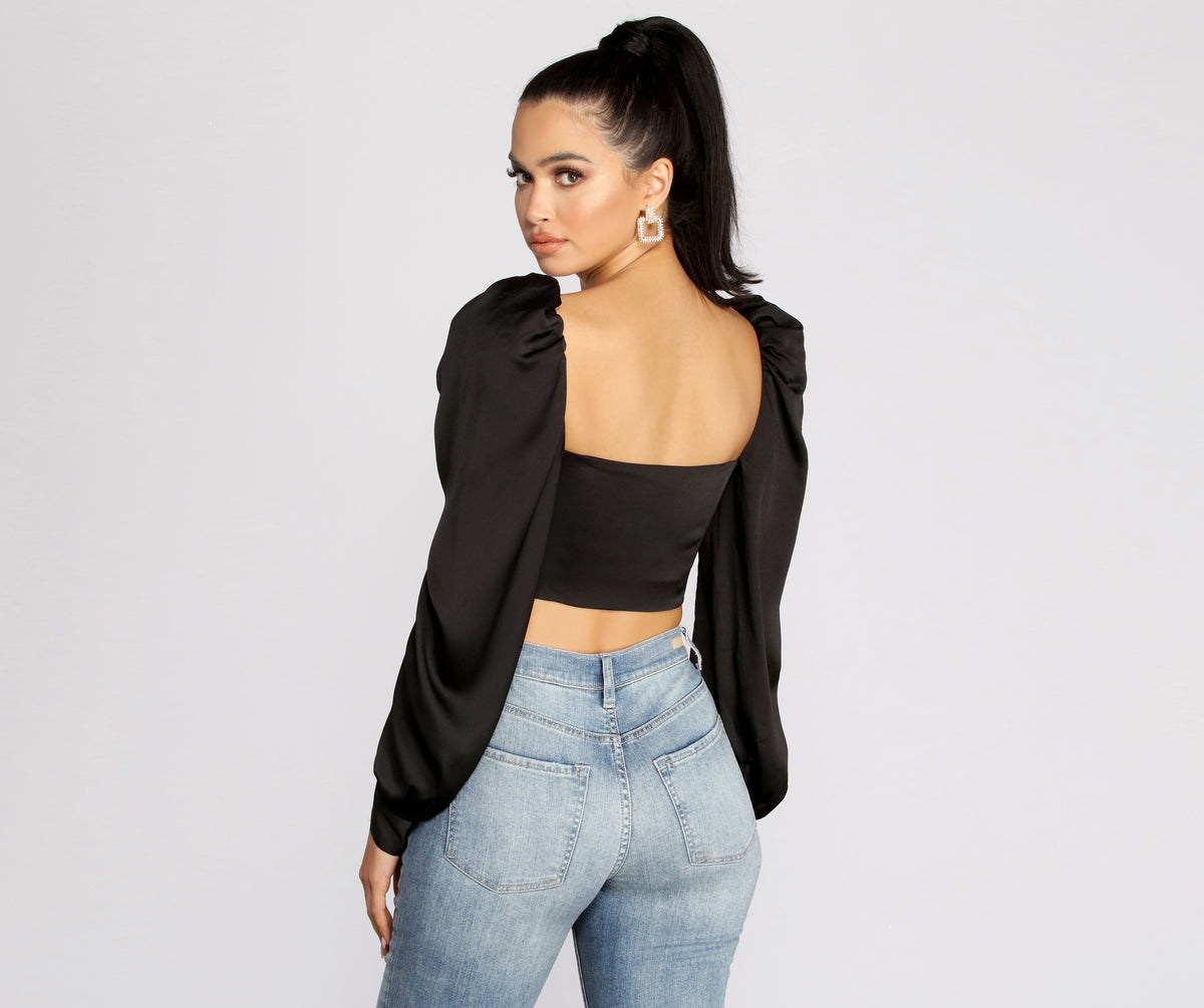 Lace Up Peasant Cropped Blouse