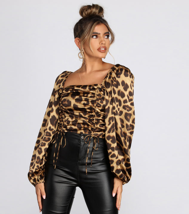 Tie Front Leopard Print Satin Blouse And Windsor