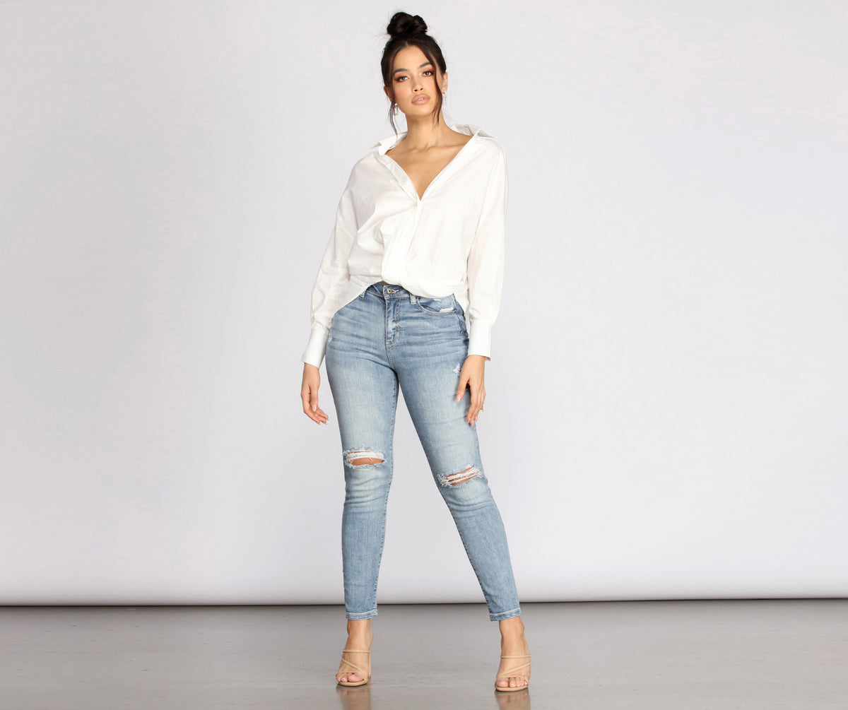 Wrap Front Poplin Top