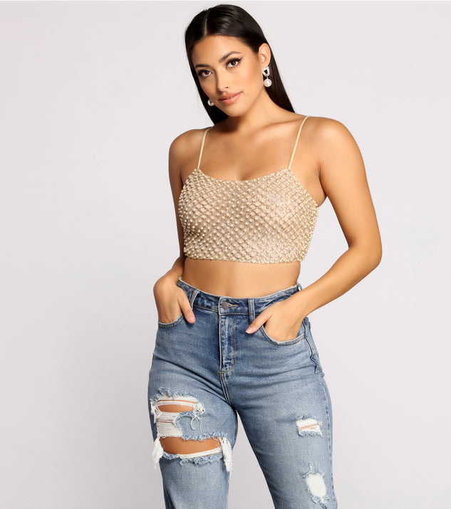 Ivory Pearl Beaded Crop Top // Heavily Embellished Top W/ Cream Faux Pearls  
