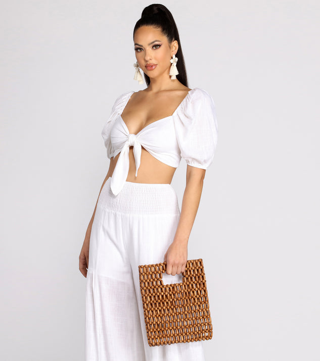 You’ll look stunning in the Time Off Puff Sleeve Linen Crop Top when paired with its matching separate to create a glam clothing set perfect for parties, date nights, concert outfits, back-to-school attire, or for any summer event!