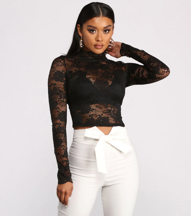Friends Like These Black Lace Long Sleeve High Neck Top